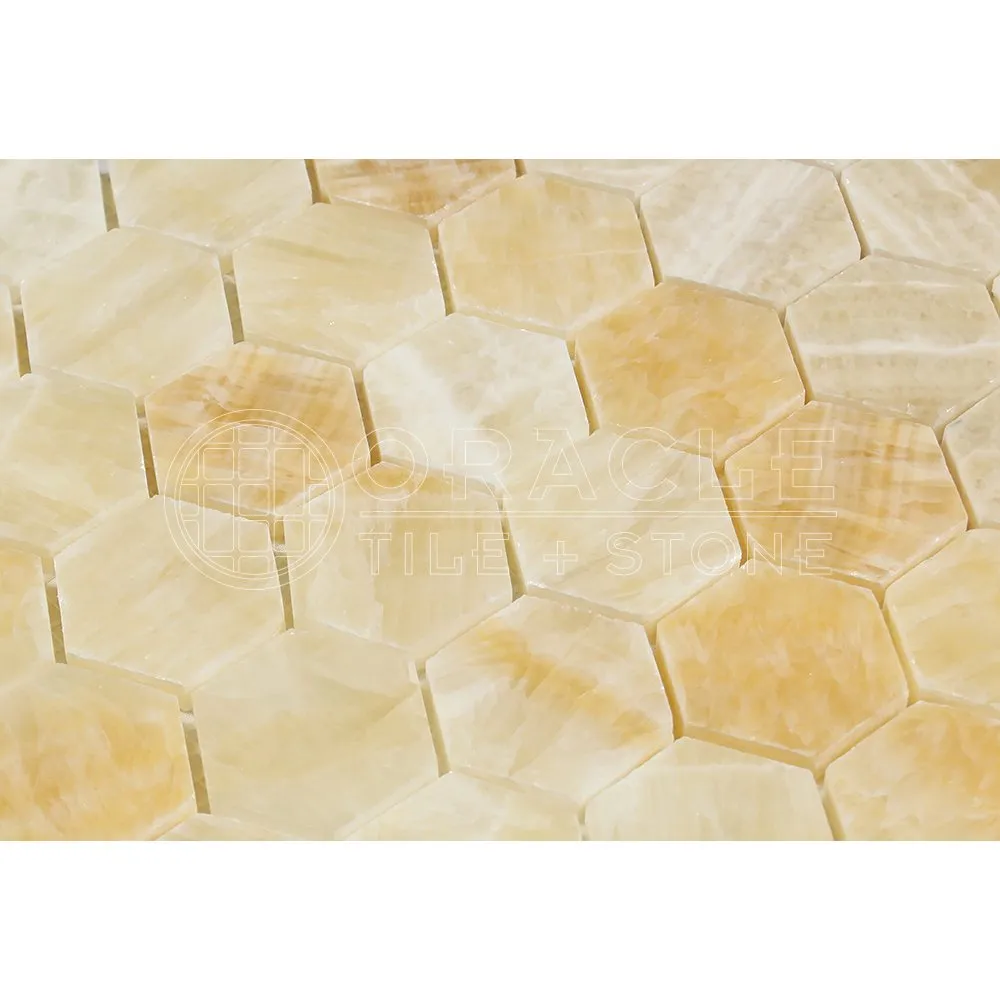 Honey Onyx 2 inch Hexagon Mosaic Tile, Polished