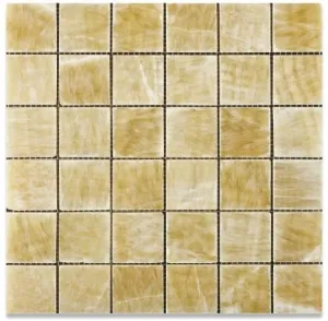 Honey Onyx 2x2 Polished Mosaics Meshed on 12" X 12" Sheet for Backsplash, Shower Walls, Bathroom Floors. Minimum Purchase 28 Sheets