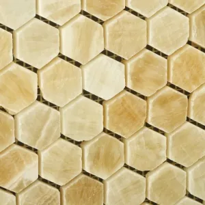 Honey Onyx Polished 1" Mini Hexagon Mosaic Tile (6" X 6" Sample)
