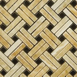 Honey Onyx Stanza Basketweave Mosaic with Black Dots, Polished - 6" X 6" Sample