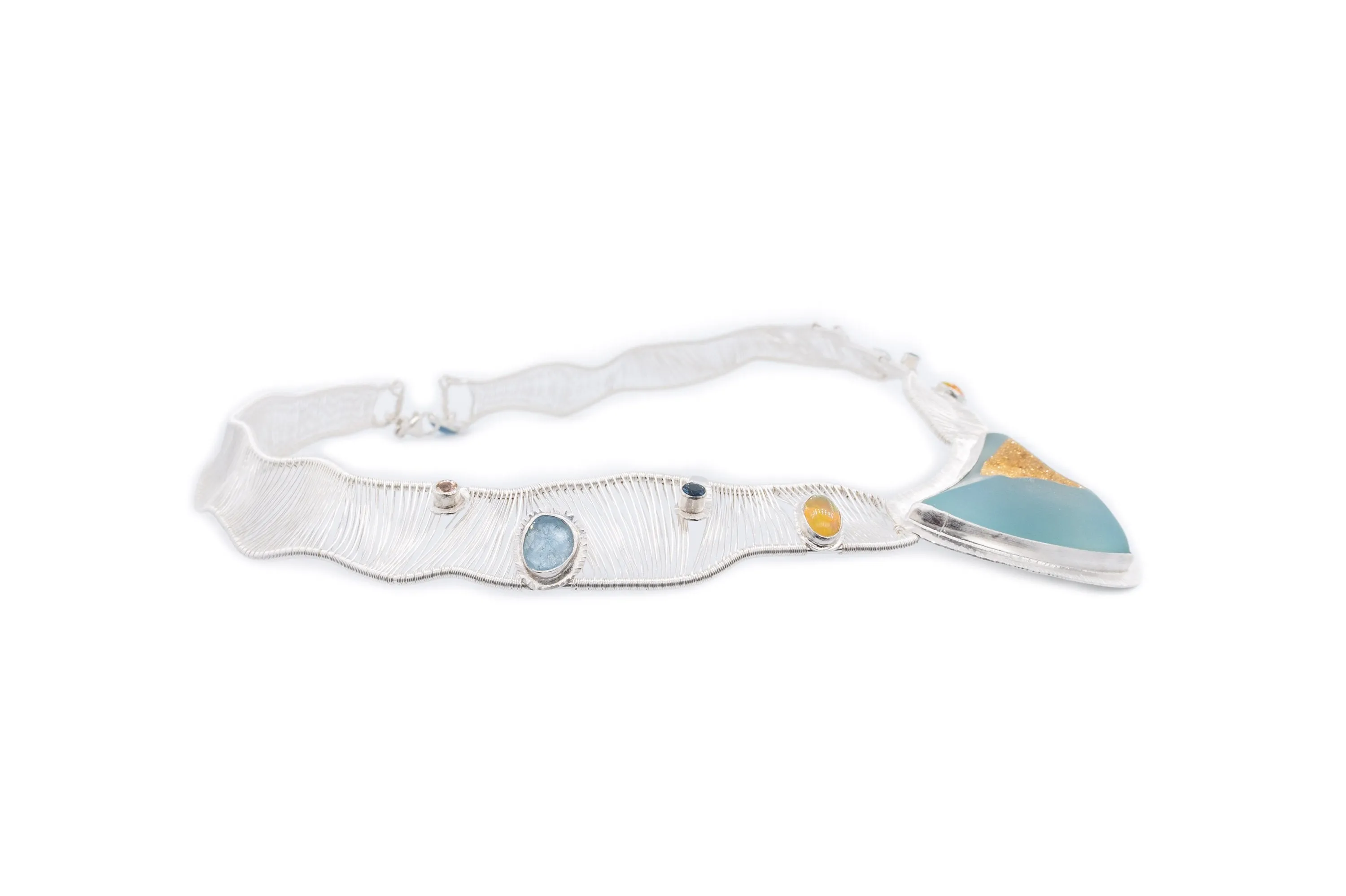 Hope - 24k Gold Fumed Chalcedony Druze  Starry Night Woven Neckpiece