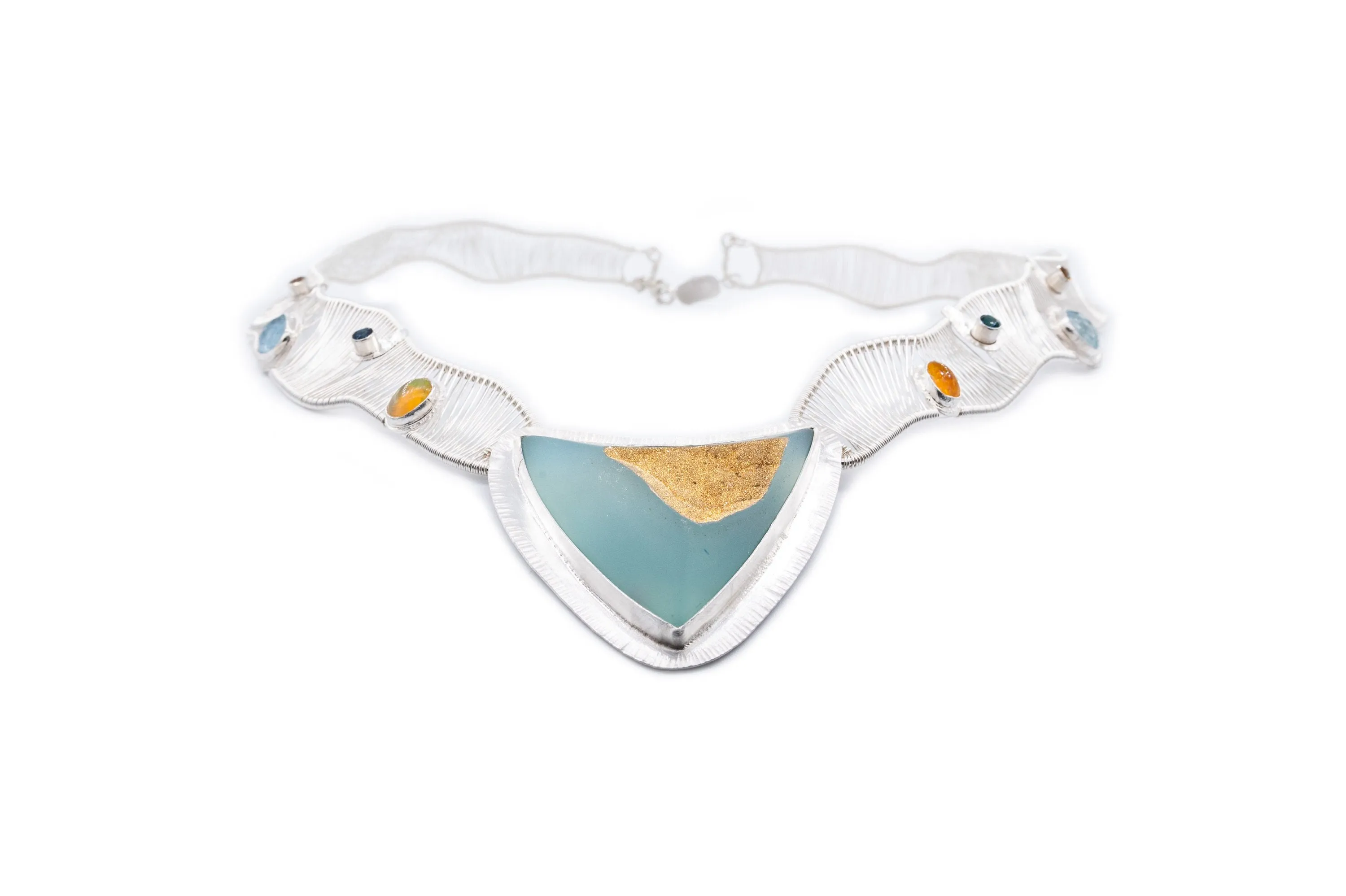 Hope - 24k Gold Fumed Chalcedony Druze  Starry Night Woven Neckpiece