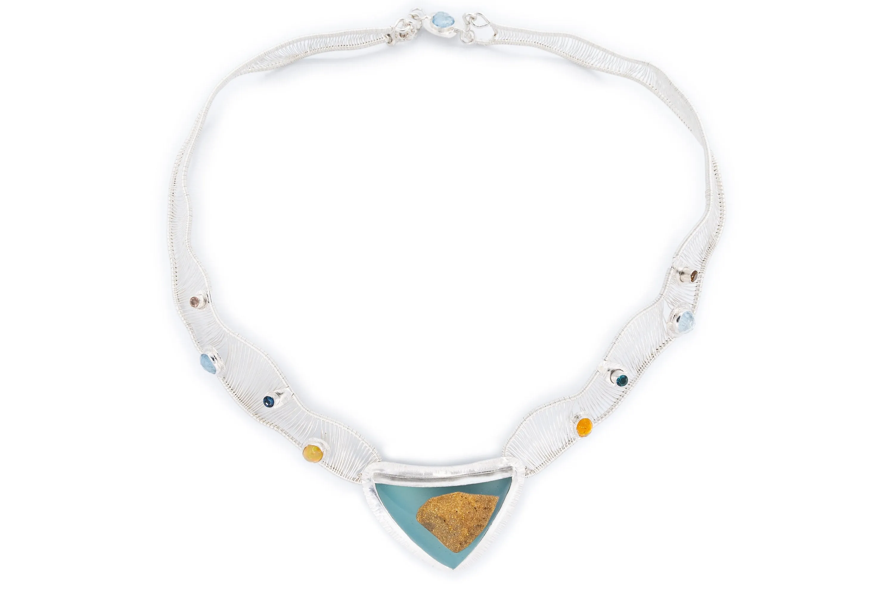 Hope - 24k Gold Fumed Chalcedony Druze  Starry Night Woven Neckpiece