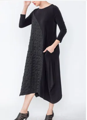 IC Collection 5814D  Ladies Long Sleeve Crew Neck Asymmetrical Textured Dress