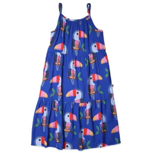 Icecream Toucan Midi Woven Dress- Cobalt