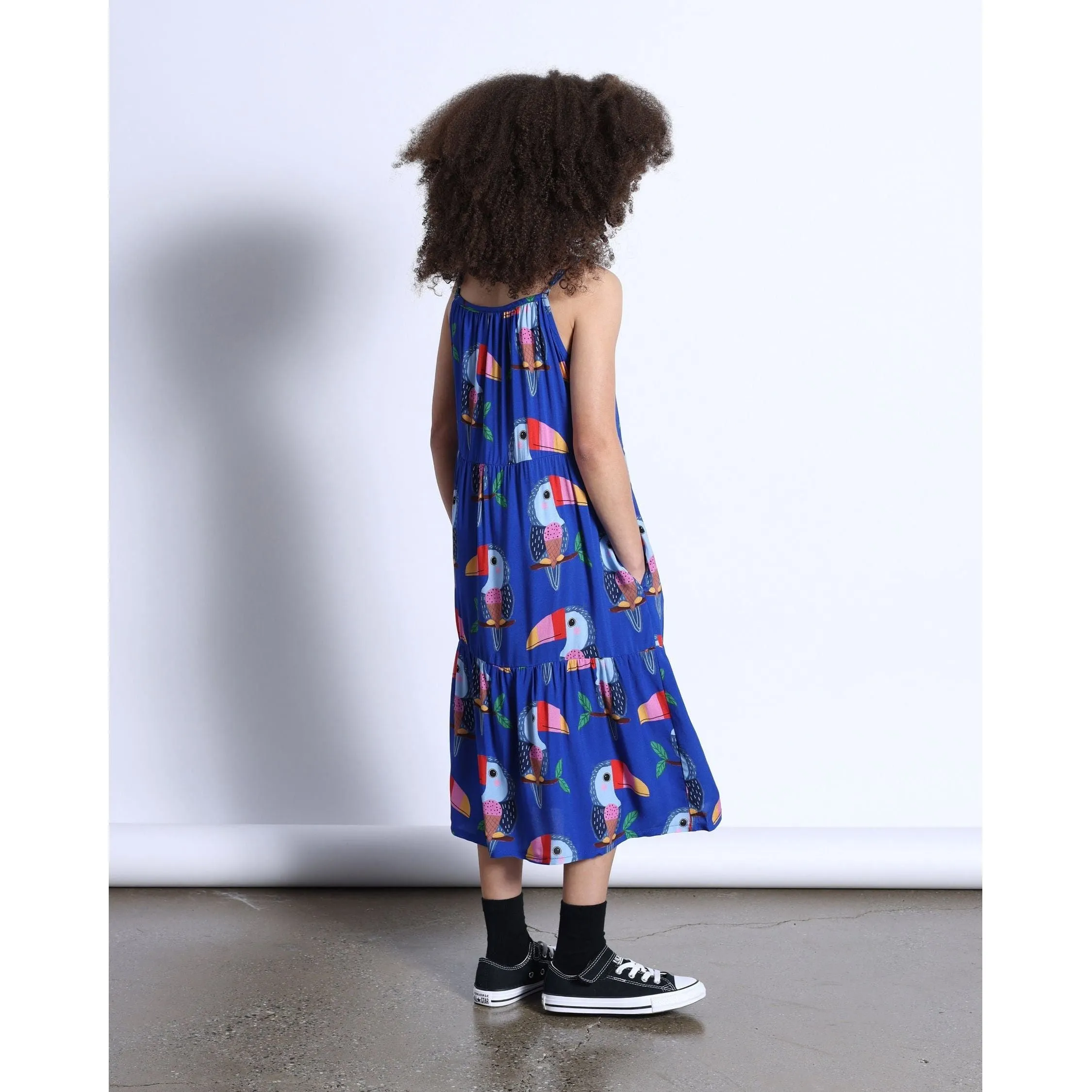 Icecream Toucan Midi Woven Dress- Cobalt