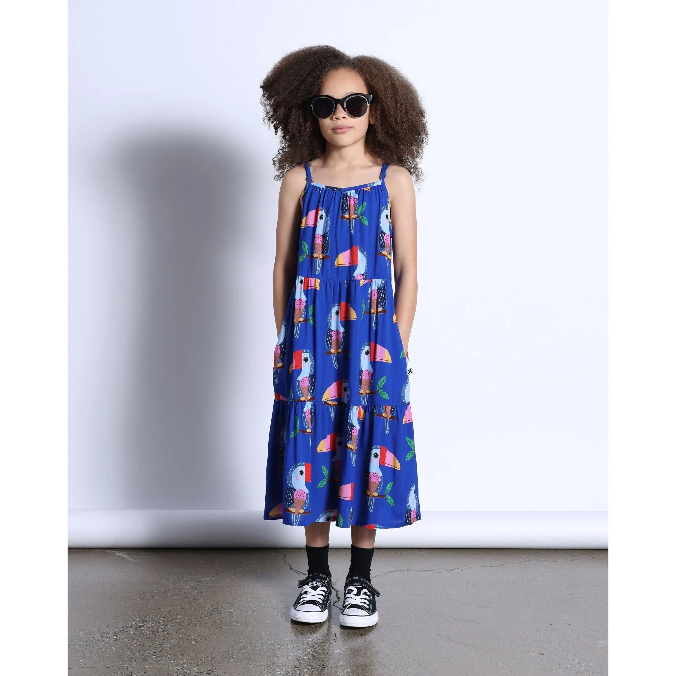 Icecream Toucan Midi Woven Dress- Cobalt