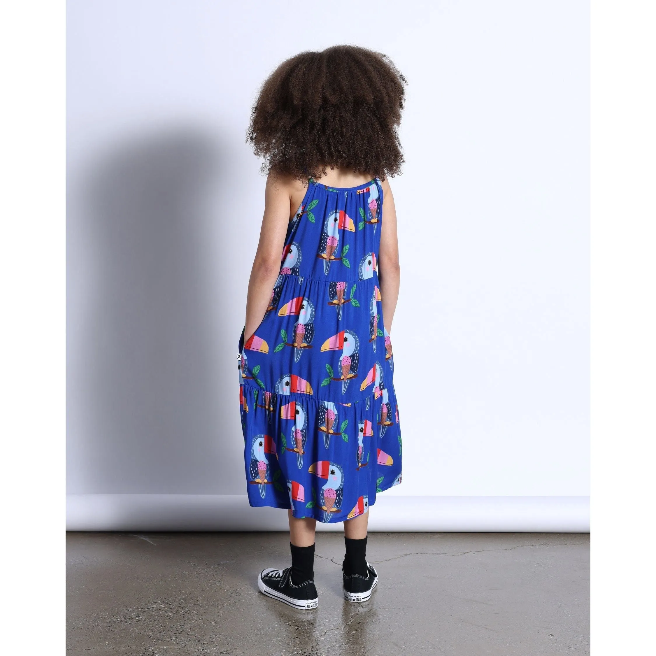 Icecream Toucan Midi Woven Dress- Cobalt