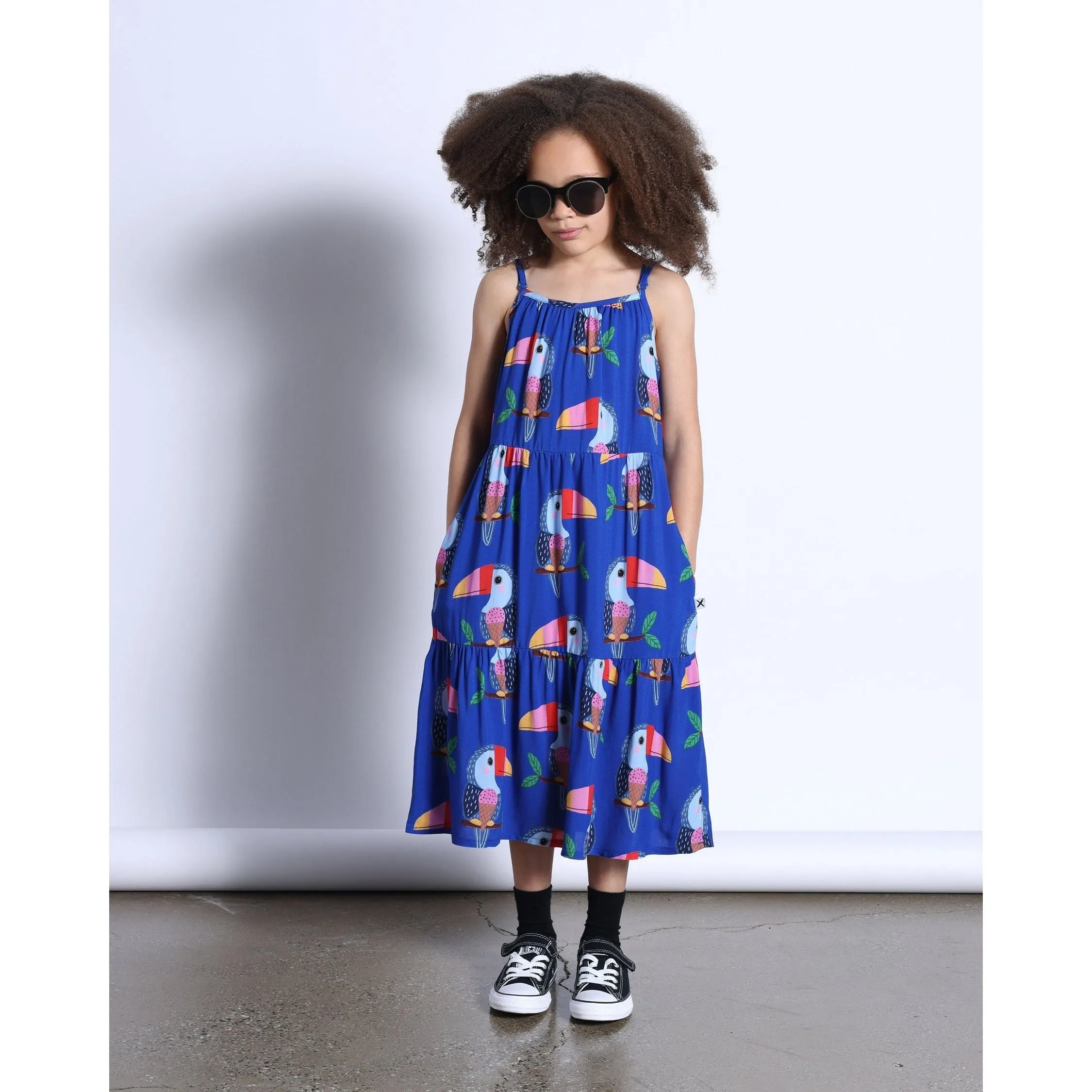 Icecream Toucan Midi Woven Dress- Cobalt