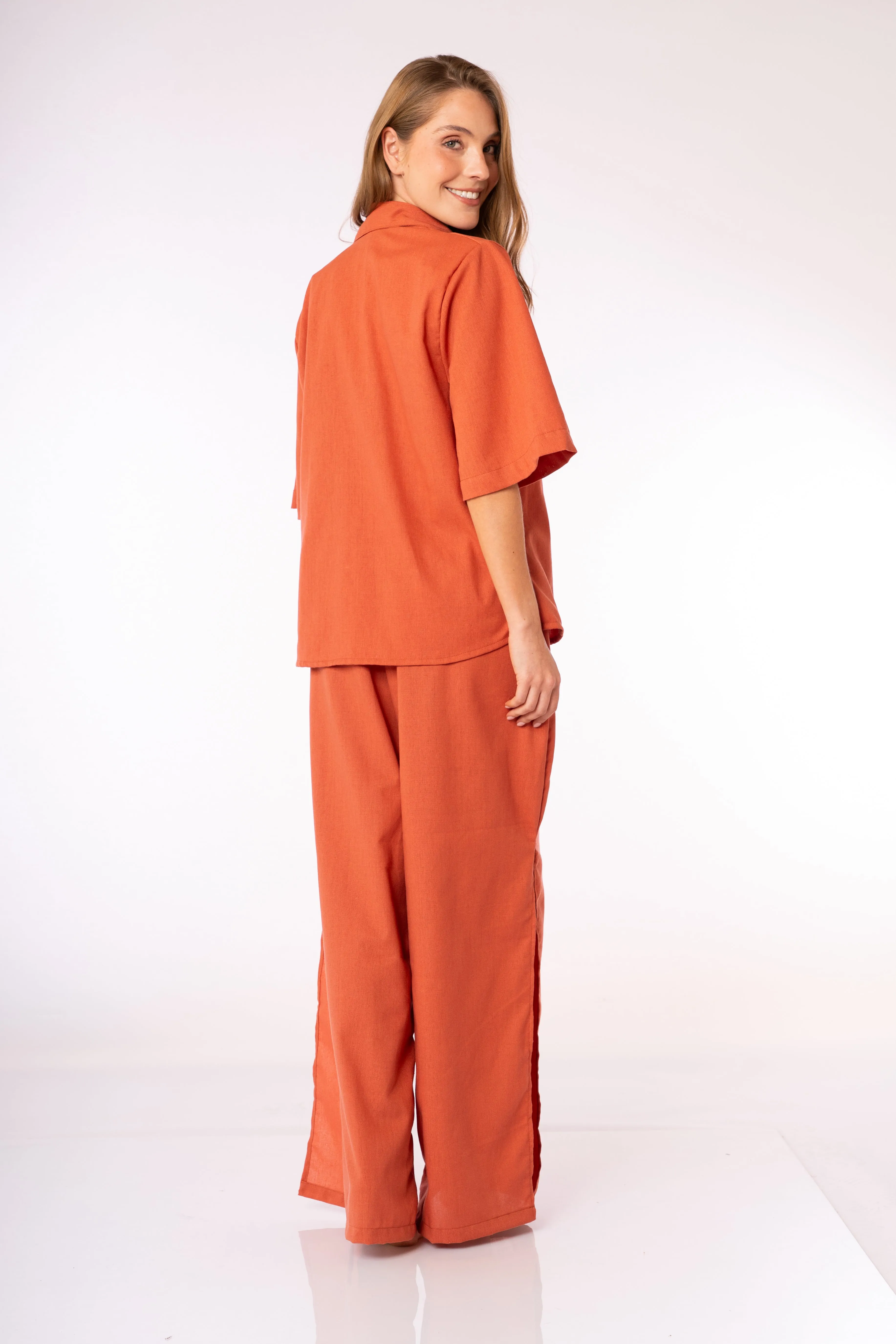 I'M BRONZE SHORT SLEEVE WOVEN LINEN SHIRT