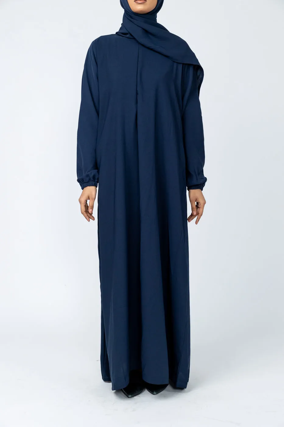 Instant Prayer Abaya with Mid Zip - Navy