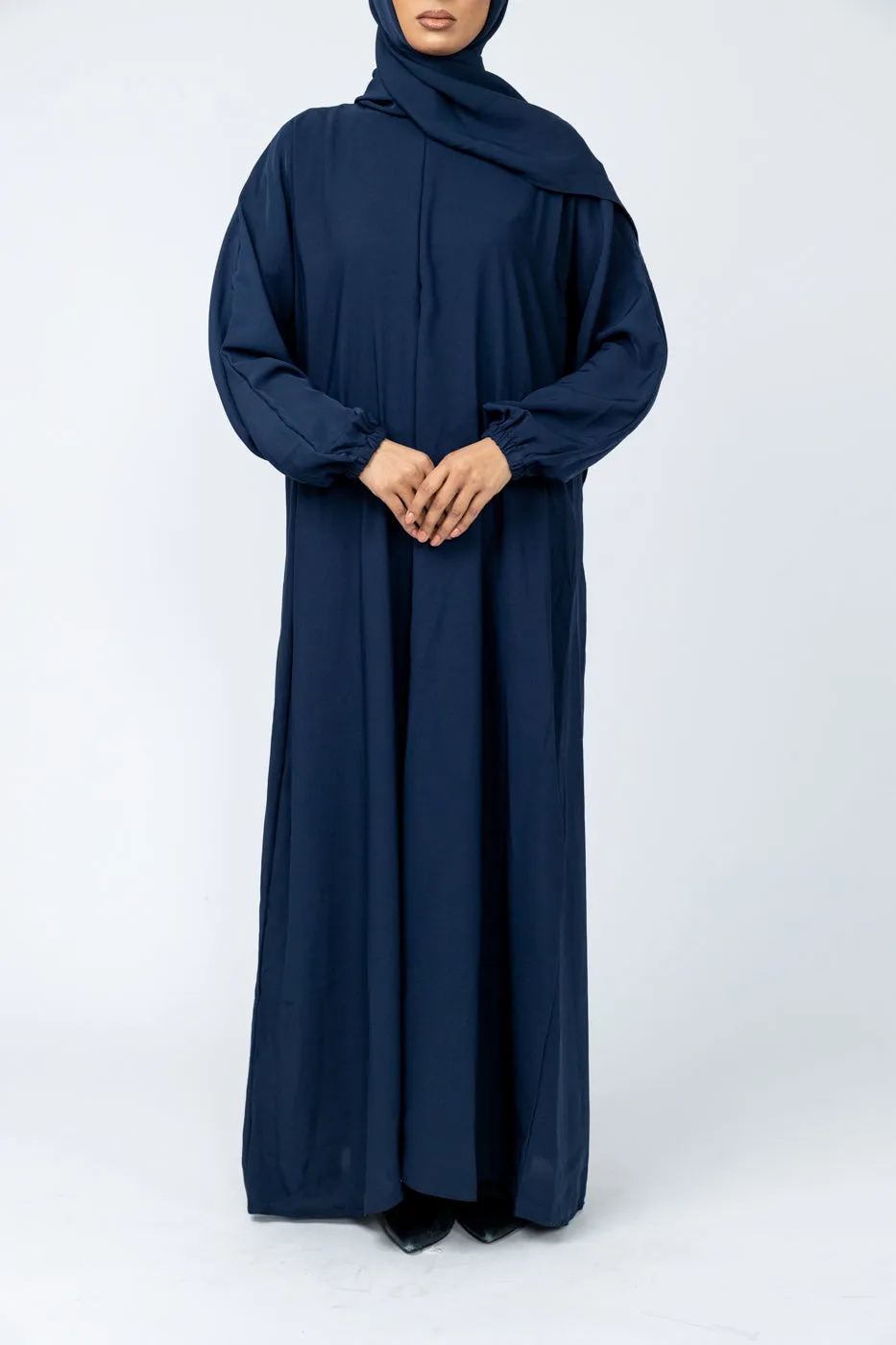 Instant Prayer Abaya with Mid Zip - Navy