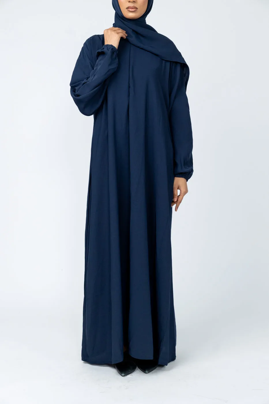 Instant Prayer Abaya with Mid Zip - Navy
