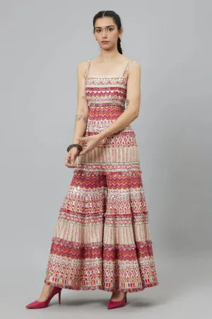 IVORY MULTI HUED BELL BOTTOM JUMPSUIT