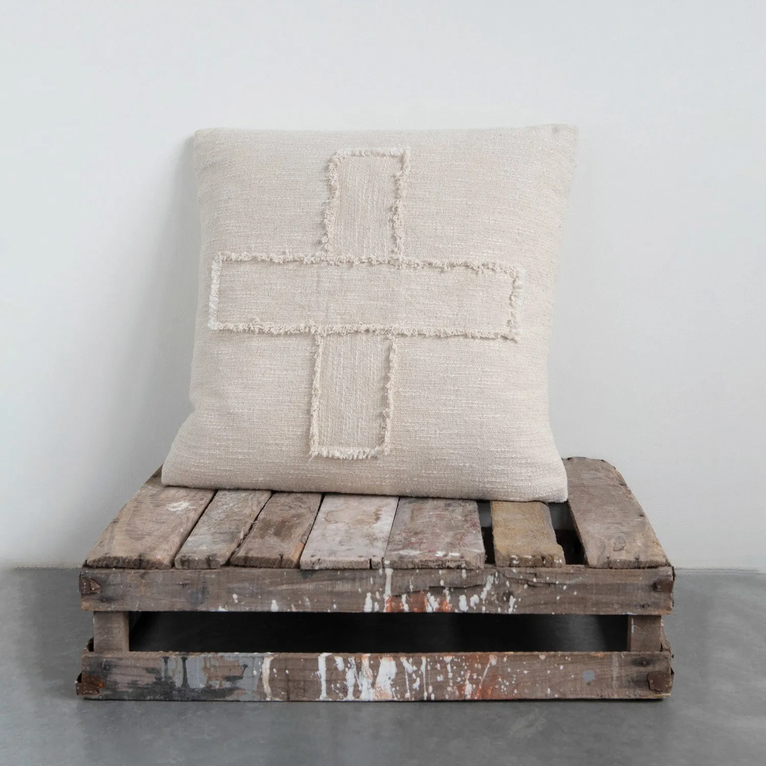 IVORY SWISS CROSS COTTON SLUB PILLOW