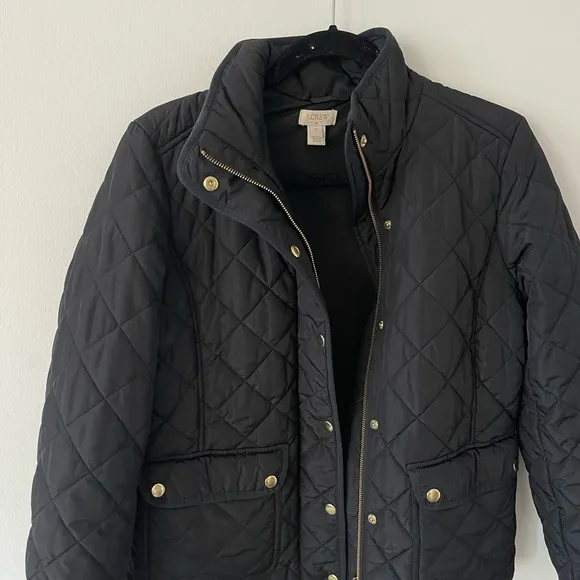 J.Crew Black Quilted Puffer Jacket Gold Detail