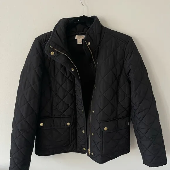 J.Crew Black Quilted Puffer Jacket Gold Detail
