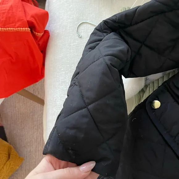 J.Crew Black Quilted Puffer Jacket Gold Detail