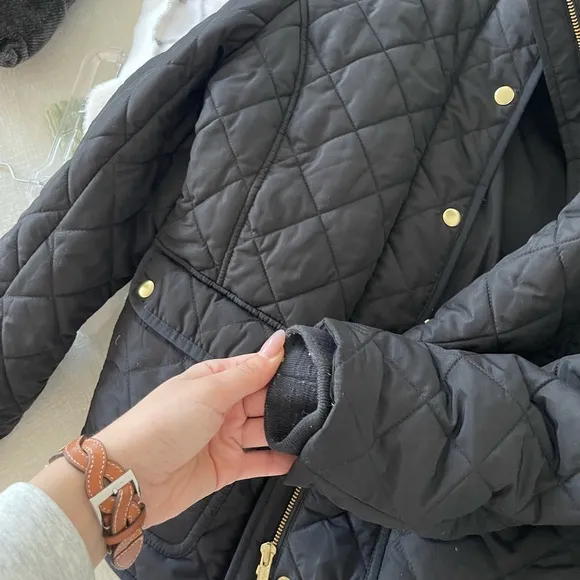 J.Crew Black Quilted Puffer Jacket Gold Detail
