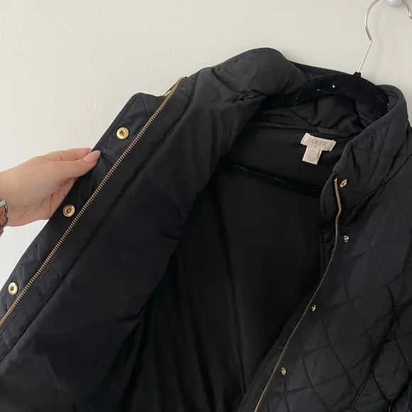 J.Crew Black Quilted Puffer Jacket Gold Detail