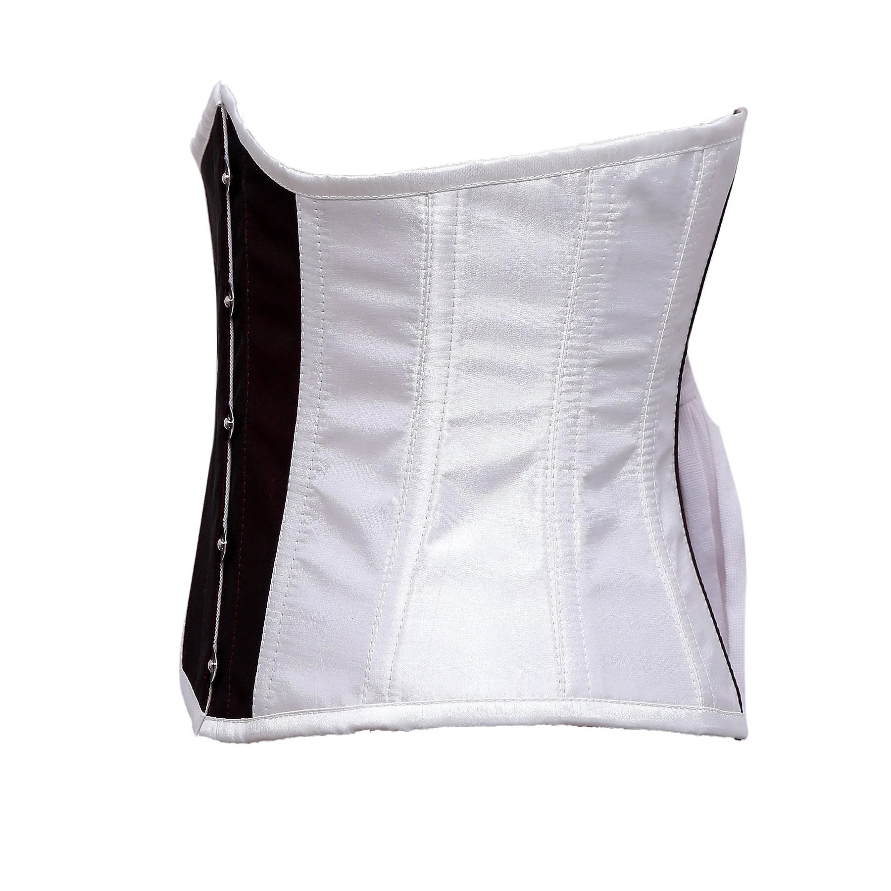 John White & Burgundy Taffeta Steel Boned Underbust Corset