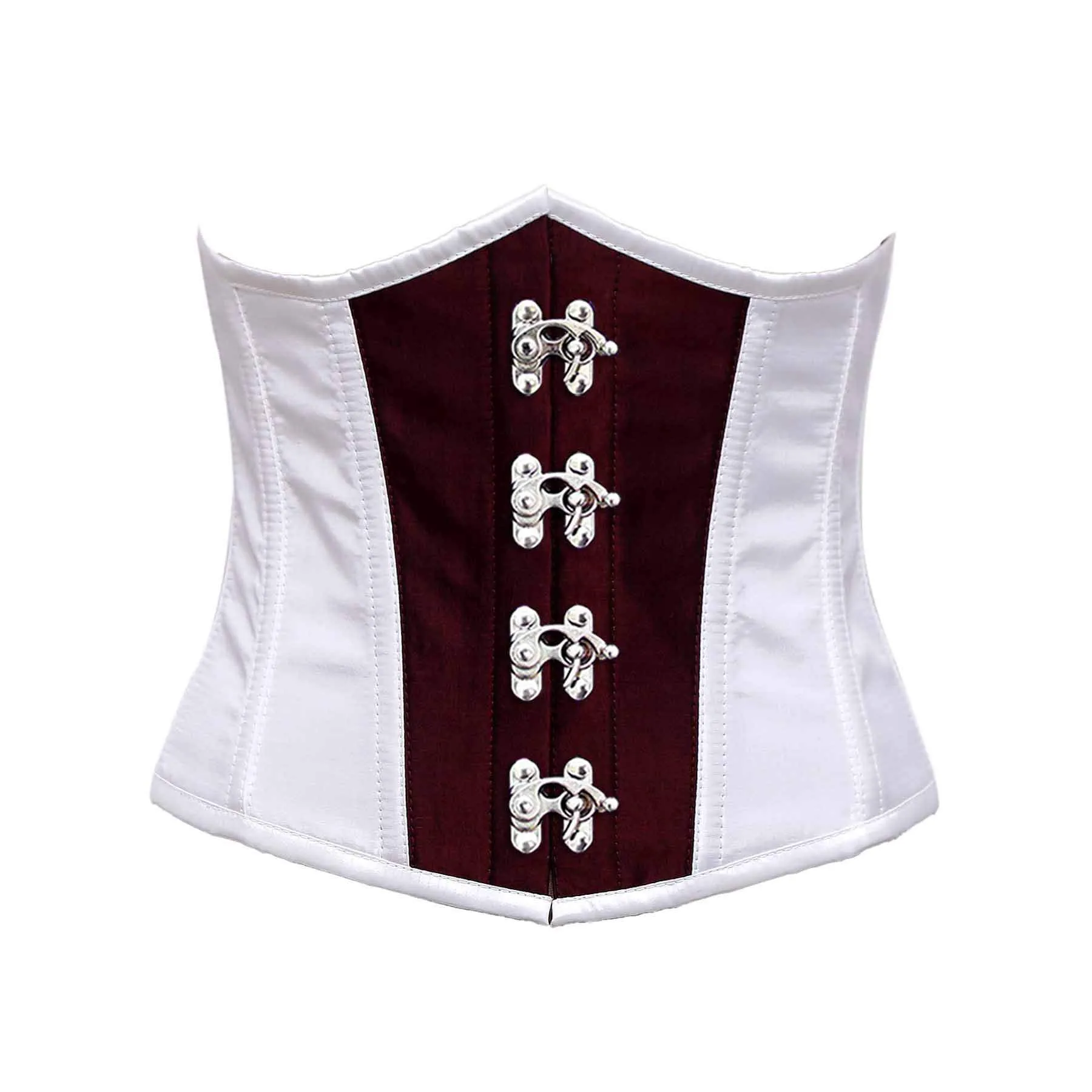 John White & Burgundy Taffeta Steel Boned Underbust Corset