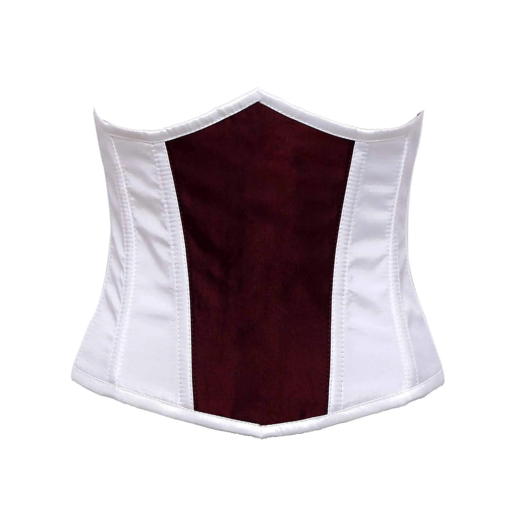 John White & Burgundy Taffeta Steel Boned Underbust Corset