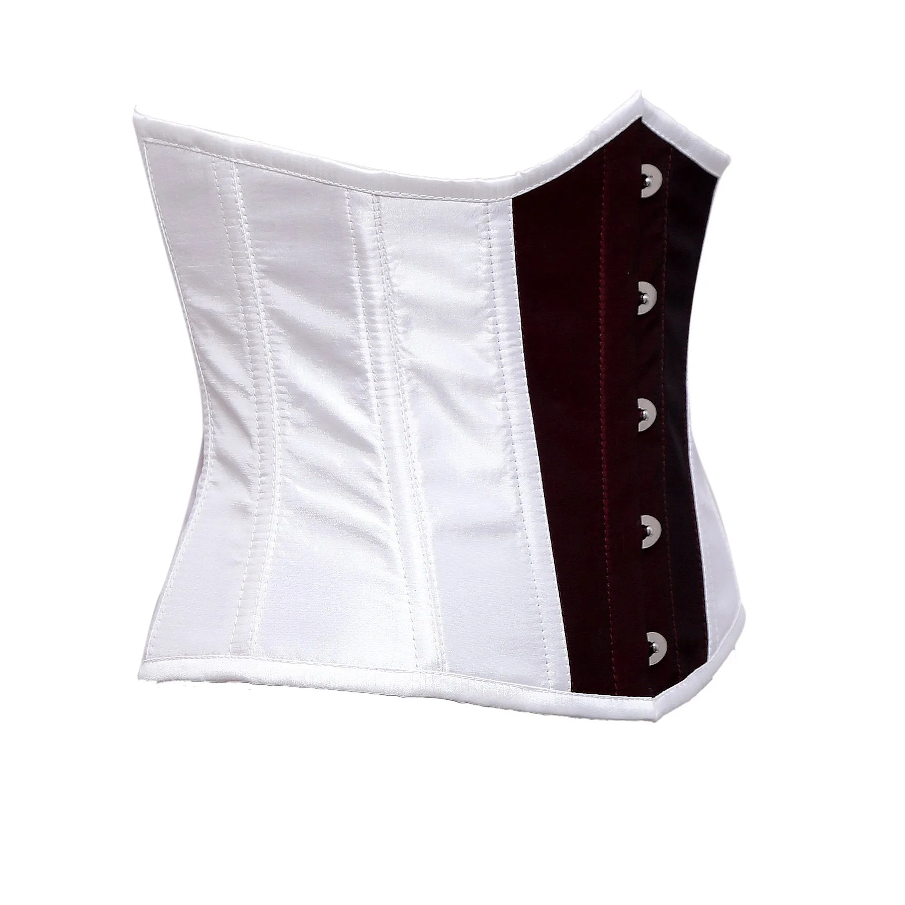 John White & Burgundy Taffeta Steel Boned Underbust Corset