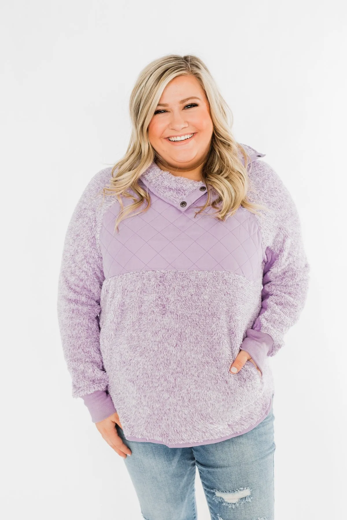 Just My Luck Quilted Sherpa Pullover- Lilac