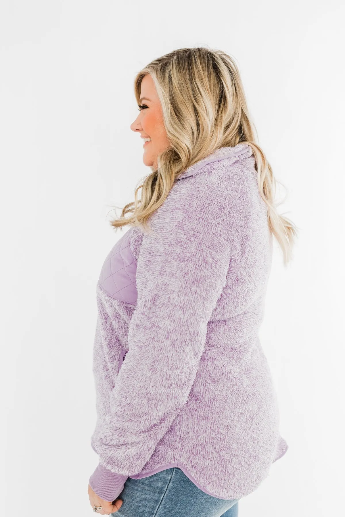 Just My Luck Quilted Sherpa Pullover- Lilac