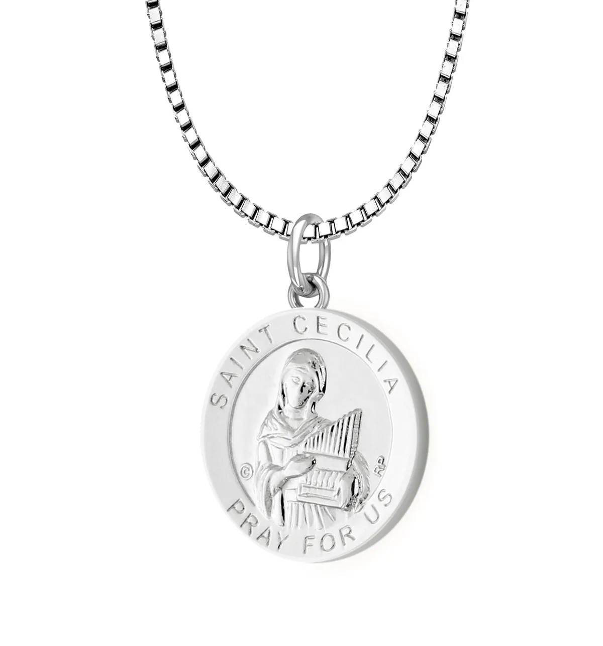 Ladies 925 Sterling Silver 18.5mm Polished Saint Cecilia Medal Pendant Necklace
