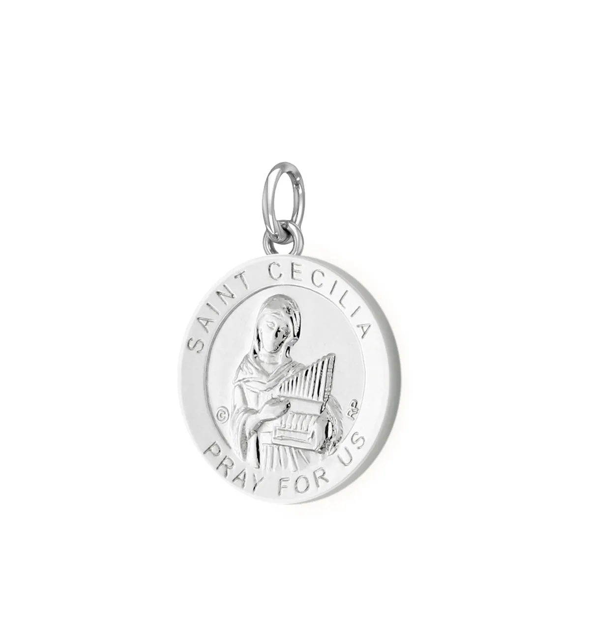 Ladies 925 Sterling Silver 18.5mm Polished Saint Cecilia Medal Pendant Necklace