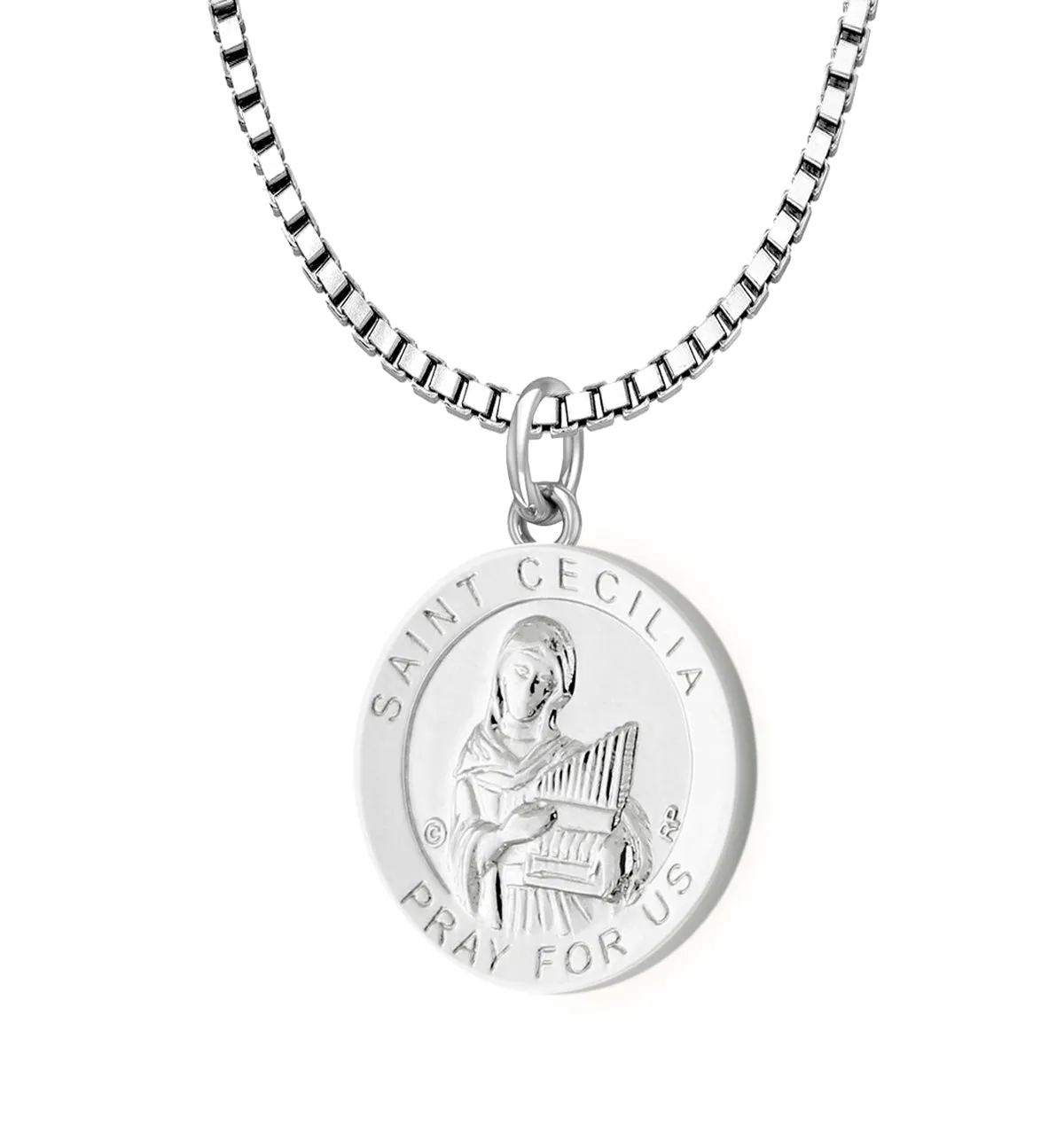 Ladies 925 Sterling Silver 18.5mm Polished Saint Cecilia Medal Pendant Necklace