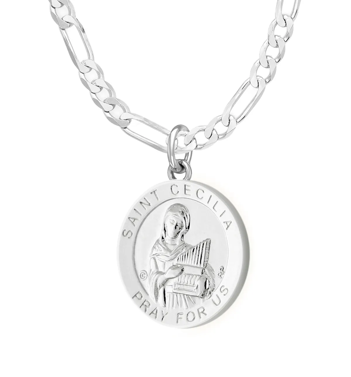Ladies 925 Sterling Silver 18.5mm Polished Saint Cecilia Medal Pendant Necklace