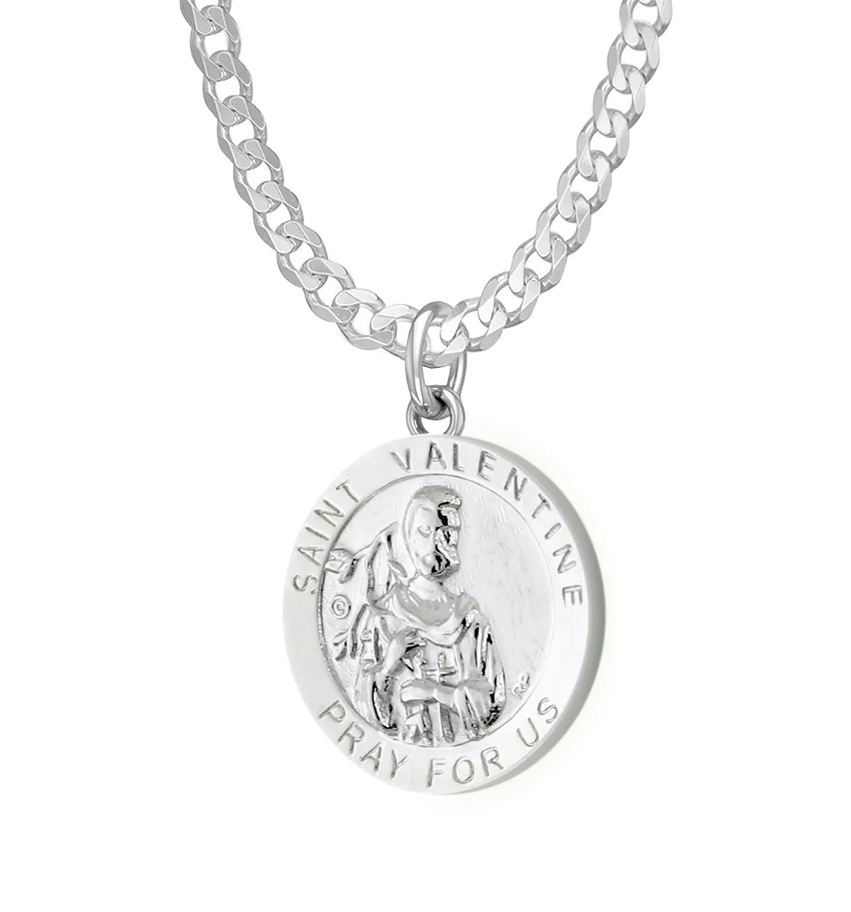 Ladies 925 Sterling Silver 18.5mm Polished Saint Valentine Medal Pendant Necklace