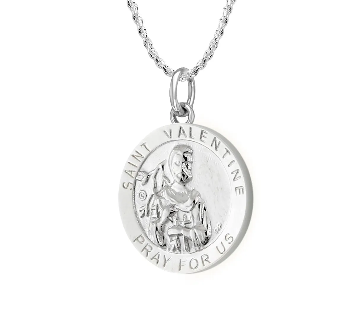 Ladies 925 Sterling Silver 18.5mm Polished Saint Valentine Medal Pendant Necklace