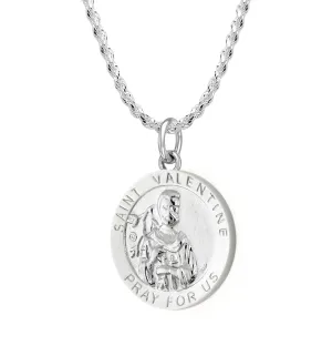 Ladies 925 Sterling Silver 18.5mm Polished Saint Valentine Medal Pendant Necklace