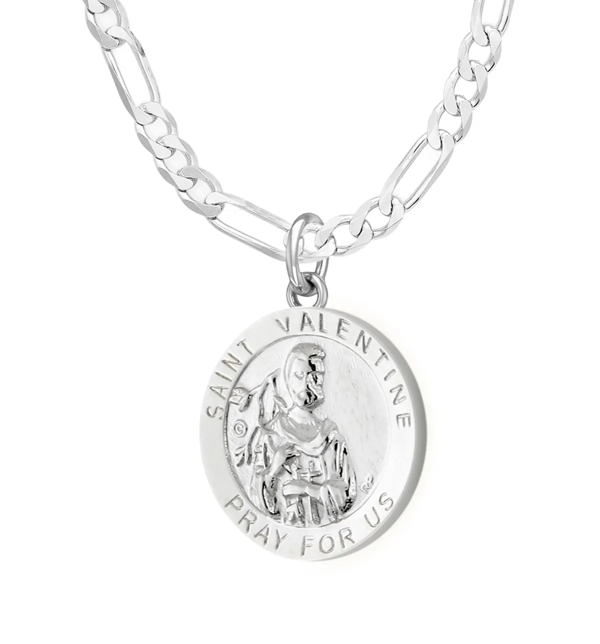 Ladies 925 Sterling Silver 18.5mm Polished Saint Valentine Medal Pendant Necklace