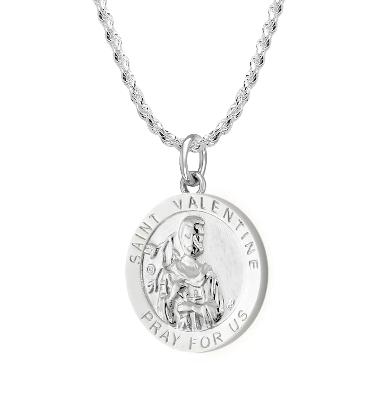 Ladies 925 Sterling Silver 18.5mm Polished Saint Valentine Medal Pendant Necklace