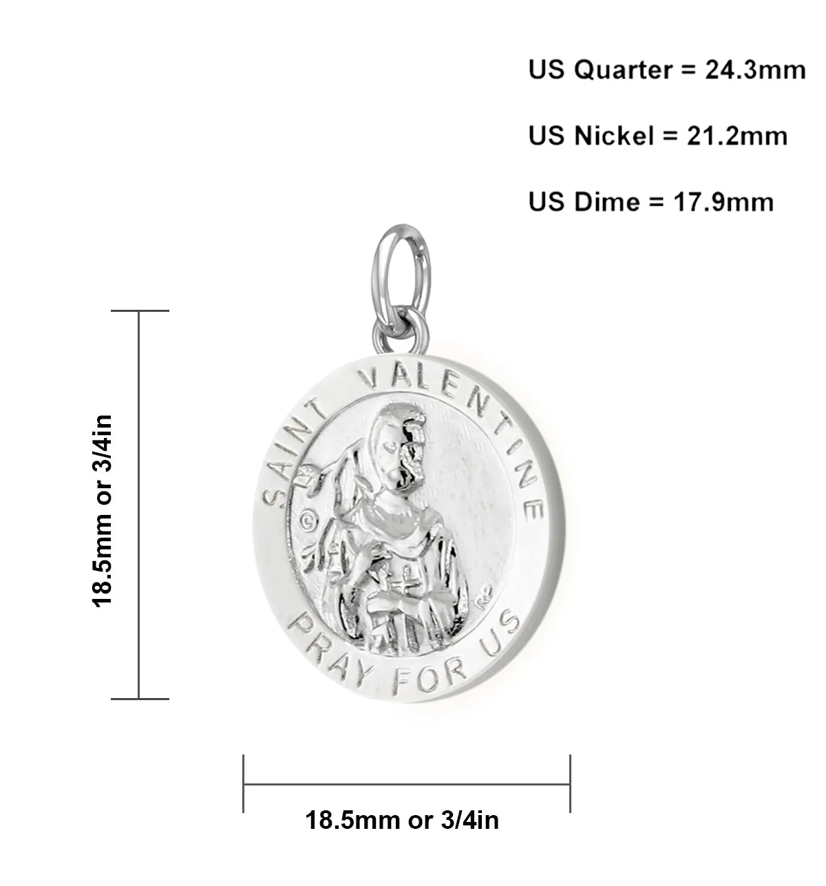 Ladies 925 Sterling Silver 18.5mm Polished Saint Valentine Medal Pendant Necklace