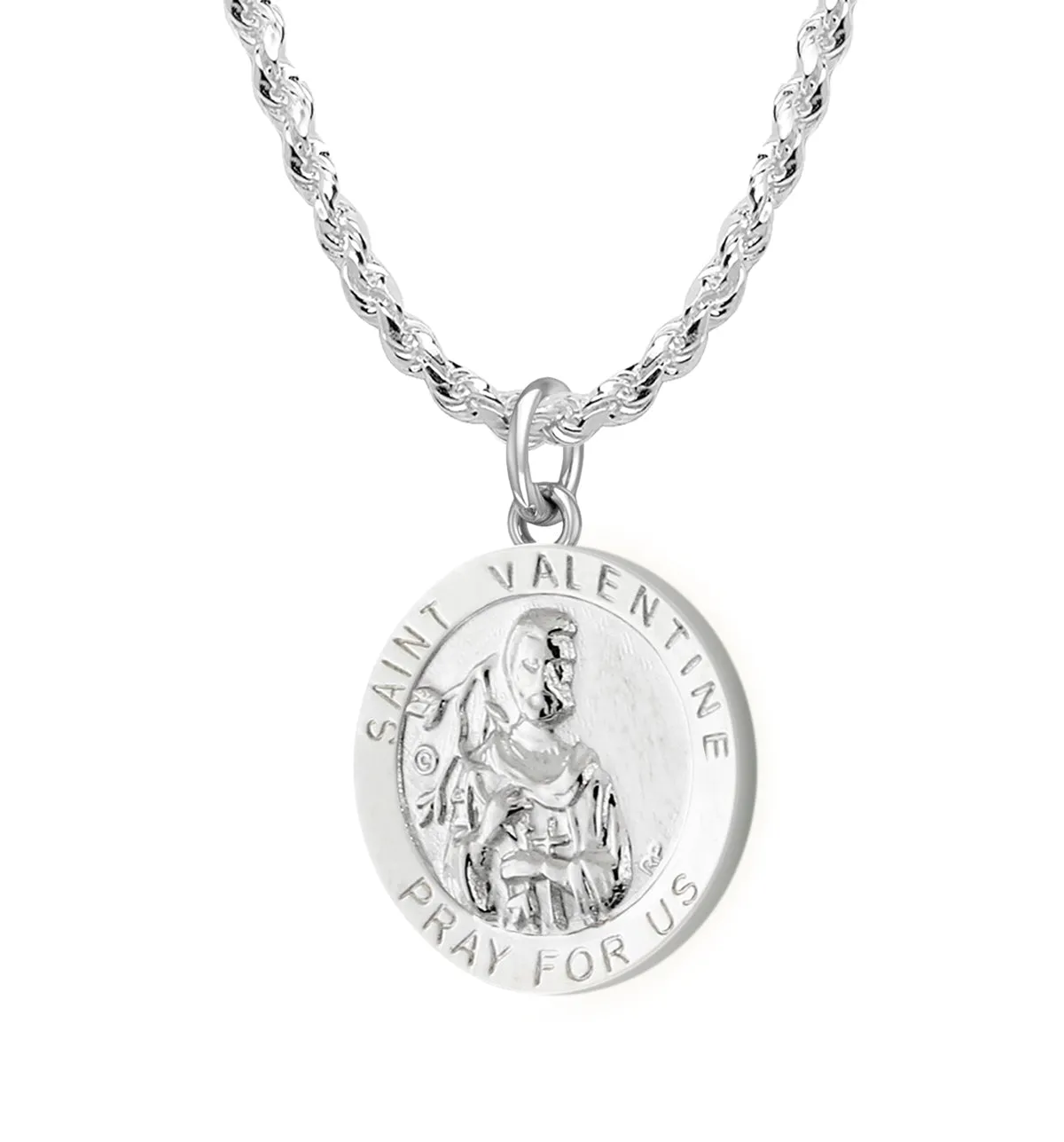 Ladies 925 Sterling Silver 18.5mm Polished Saint Valentine Medal Pendant Necklace
