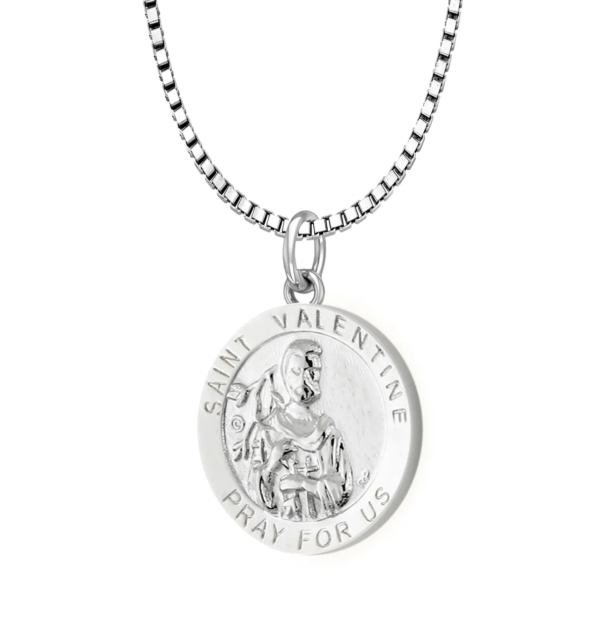 Ladies 925 Sterling Silver 18.5mm Polished Saint Valentine Medal Pendant Necklace