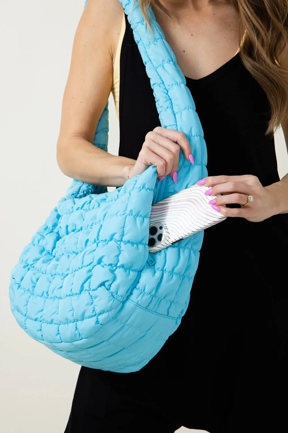 Large Carryall Quilted Puffer Bag for Women in Aqua | QBS320125-AQUA