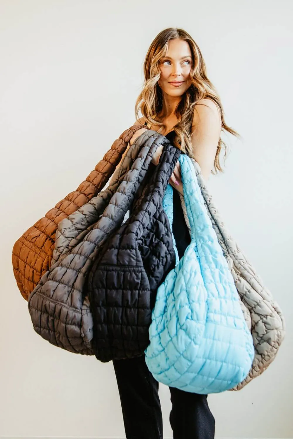 Large Carryall Quilted Puffer Bag for Women in Aqua | QBS320125-AQUA