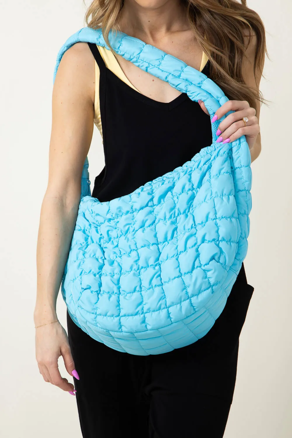 Large Carryall Quilted Puffer Bag for Women in Aqua | QBS320125-AQUA