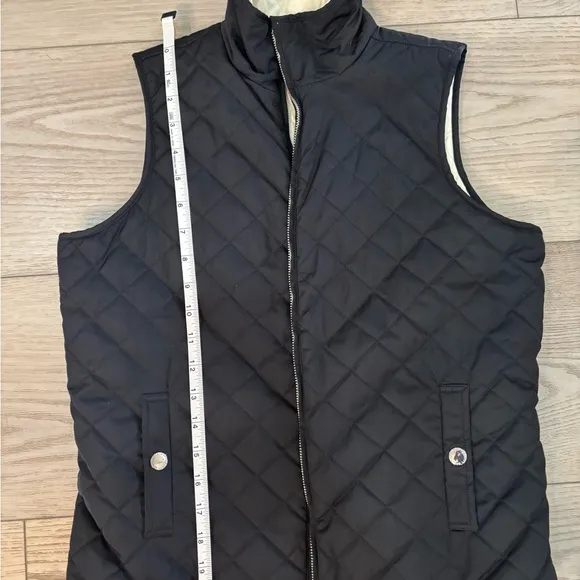 Lauren Ralph Lauren Womens Petite Small Quilted Reversible Vest Black White P/S