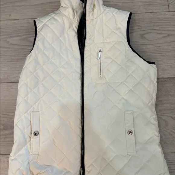 Lauren Ralph Lauren Womens Petite Small Quilted Reversible Vest Black White P/S