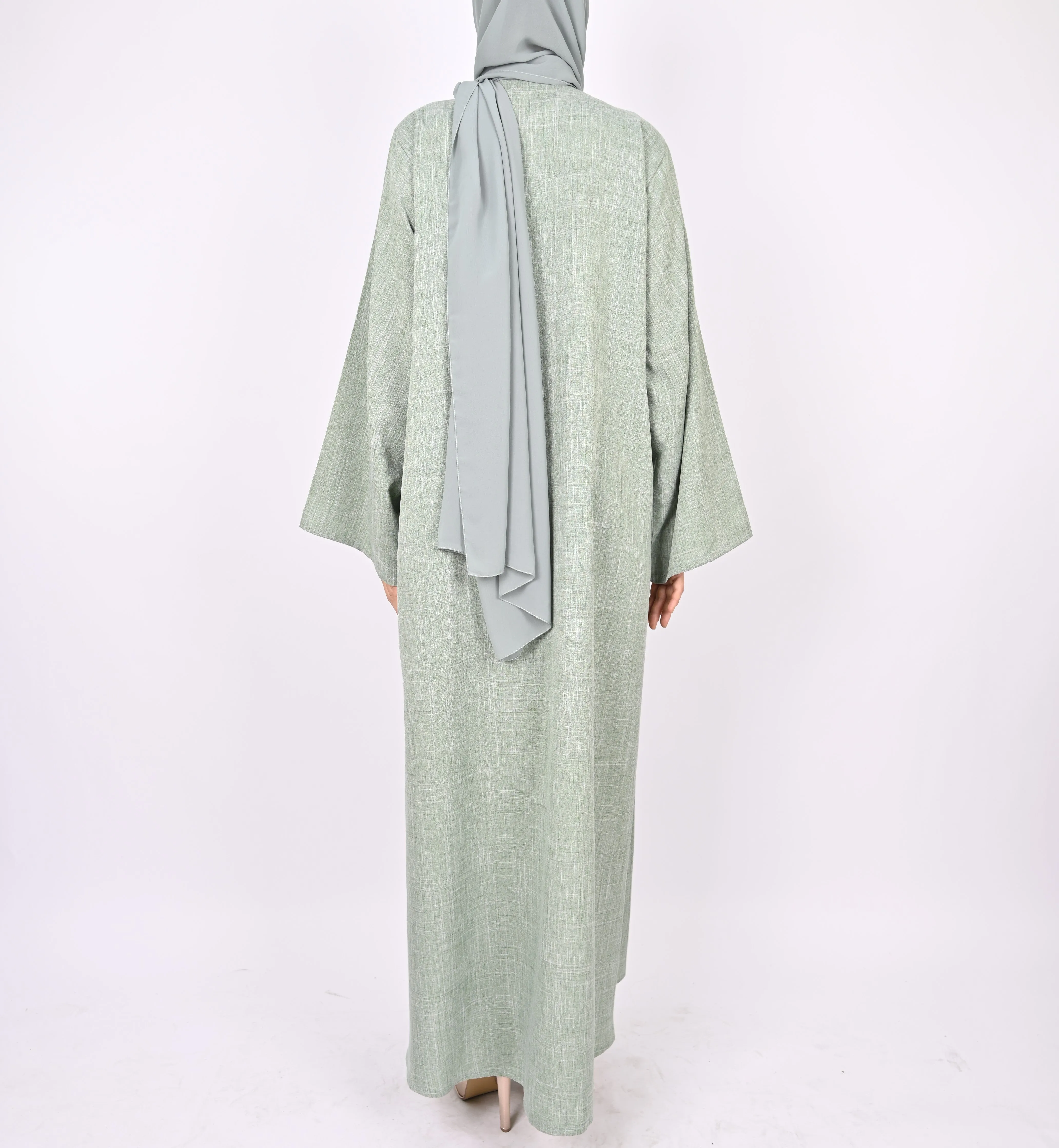 Linen Blend Front Zip Abaya - Mint