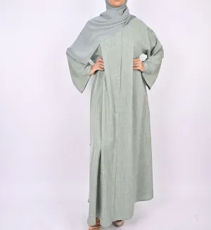 Linen Blend Front Zip Abaya - Mint