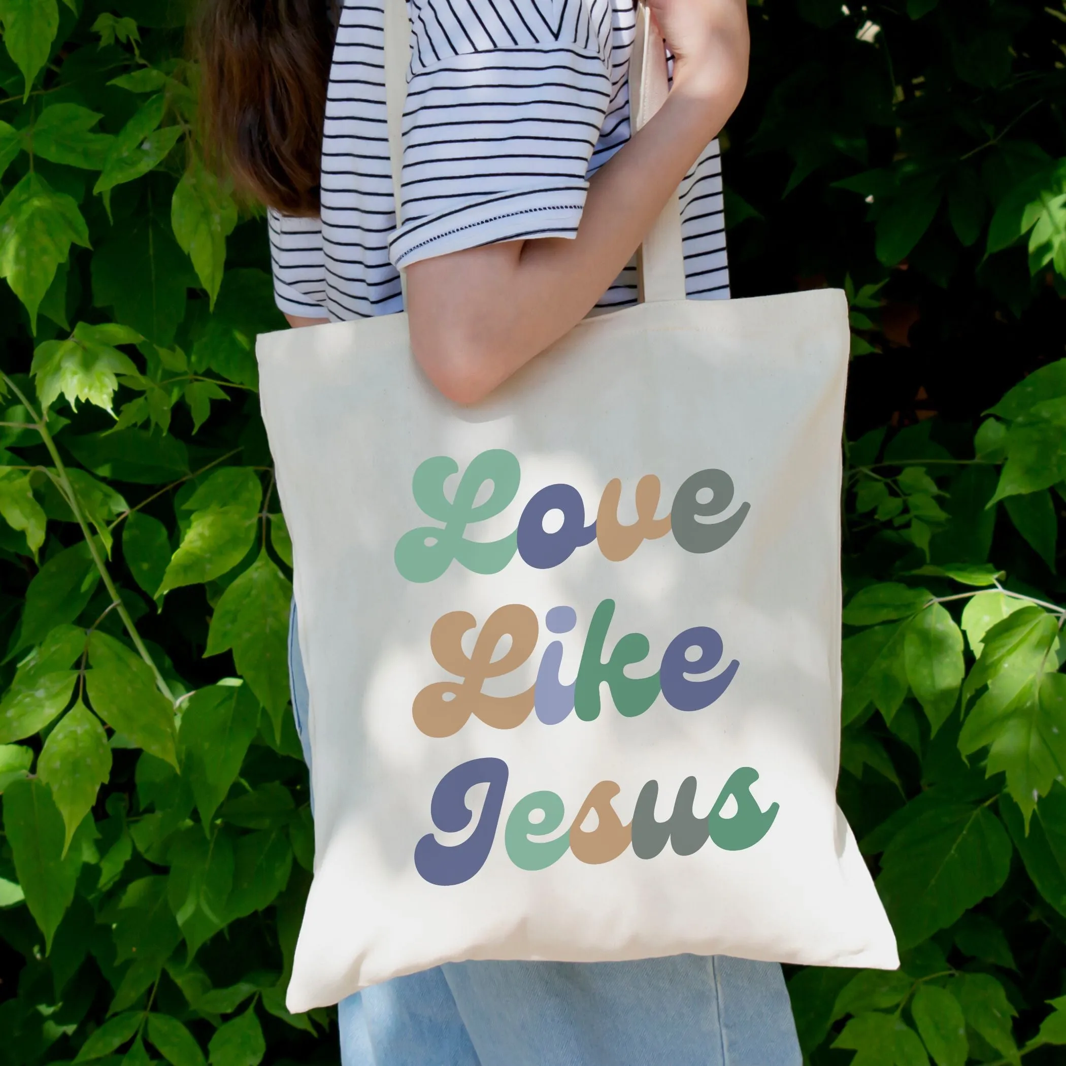 Love Like Jesus Tote Bag in Groovy Blues
